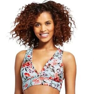 Mossimo Blue Floral Ruffle Trim Bikini Swim Bathing Suit Top Women's Size Large